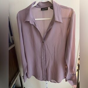 New York & Company Chiffon Button Semi-Sheer Long Sleeve Lavender Top Size M